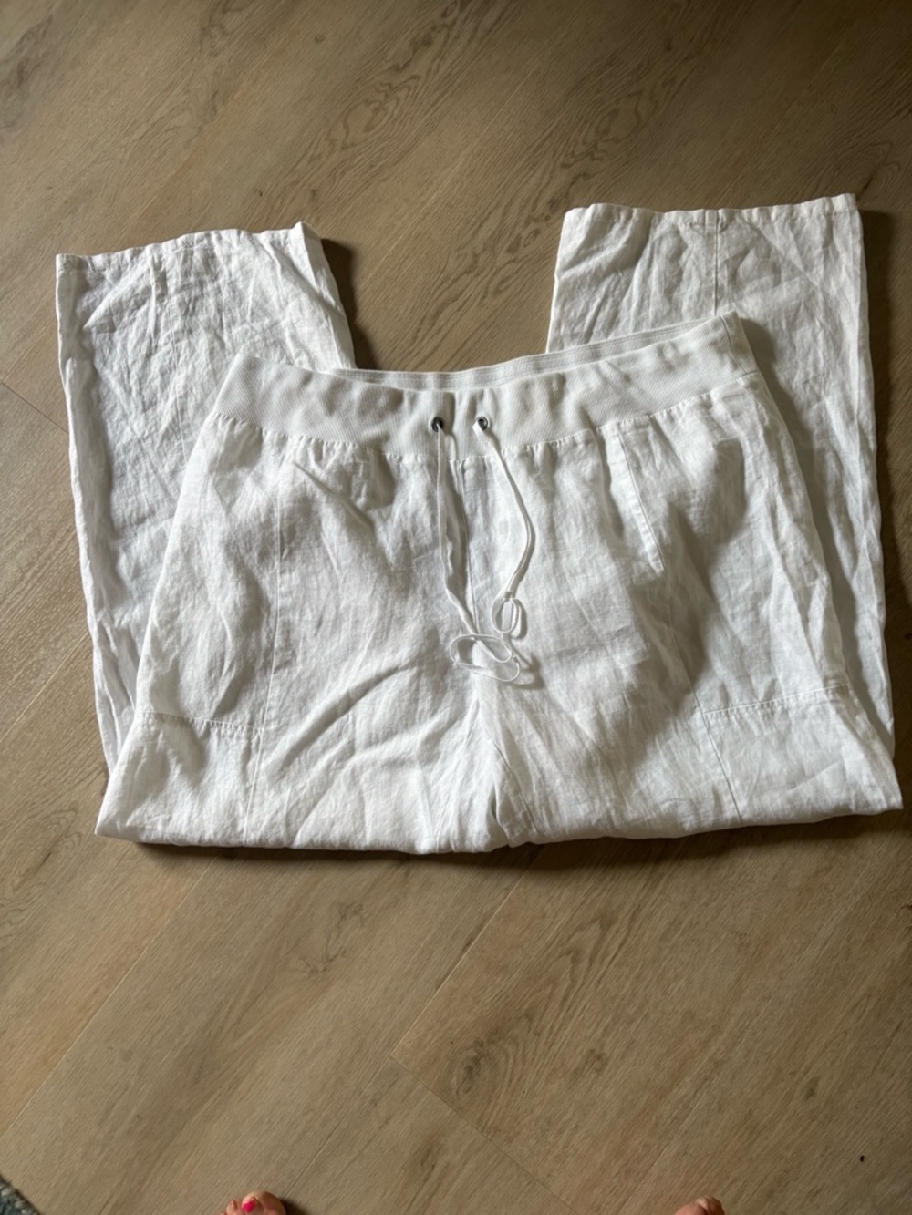 Eileen Fisher NWT Organic Linen Wide Leg Drawstring Pants White 2X